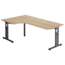 Bureau en L MEGA 82 G en chêne avec structure graphite de hjh OFFICE PRO