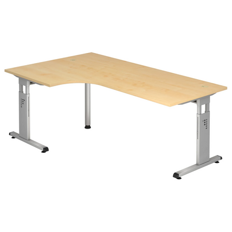 Bureau en L MEGA 82 S aspect érable avec structure argentée de hjh OFFICE PRO