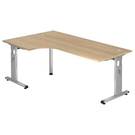 Bureau en L MEGA 82 S aspect chêne avec pieds argentés de hjh OFFICE PRO