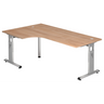 Bureau en L MEGA 82 S effet noyer avec structure argentée de hjh OFFICE PRO