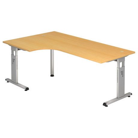 Bureau en L MEGA 82 S aspect hêtre avec structure argentée de hjh OFFICE PRO