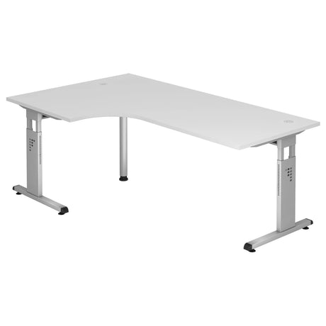 Bureau en L MEGA 82 S en blanc et argent avec châssis réglable en hauteur de hjh OFFICE PRO
