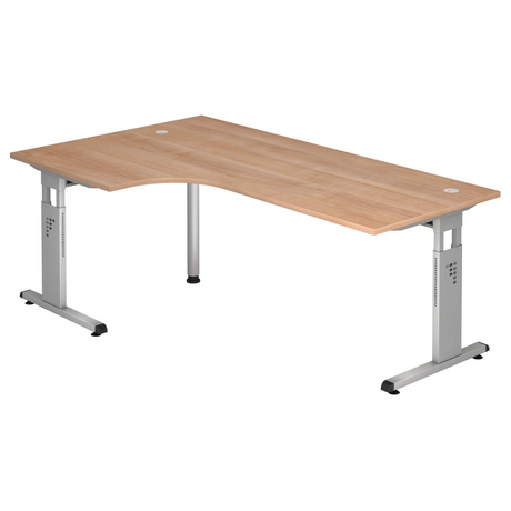 Bureau en L MEGA 82 S effet noyer avec structure argentée de hjh OFFICE PRO