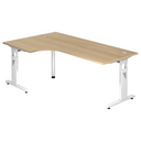 Bureau en L MEGA 82 W avec plateau couleur chêne et structure blanche de hjh OFFICE PRO
