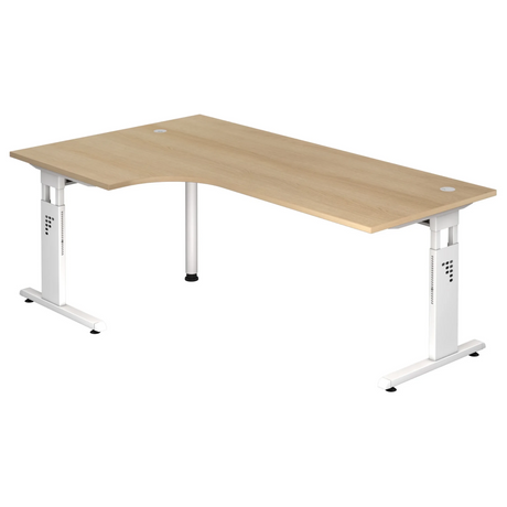 Bureau en L MEGA 82 W avec plateau couleur chêne et structure blanche de hjh OFFICE PRO