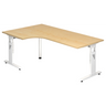 Bureau en L MEGA 82 W en érable et blanc avec piètement réglable en hauteur de hjh OFFICE PRO