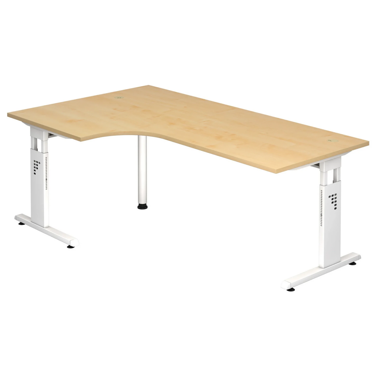 Bureau en L MEGA 82 W en érable et blanc avec piètement réglable en hauteur de hjh OFFICE PRO