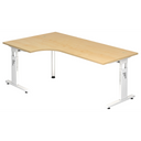 Bureau en L MEGA 82 W en érable et blanc avec piètement réglable en hauteur de hjh OFFICE PRO