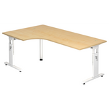 Bureau en L MEGA 82 W en érable et blanc avec piètement réglable en hauteur de hjh OFFICE PRO