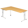 Bureau en L MEGA 82 W en hêtre et blanc avec piètement réglable en hauteur de hjh OFFICE PRO