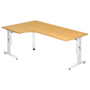 Bureau en L MEGA 82 W en hêtre et blanc avec piètement réglable en hauteur de hjh OFFICE PRO