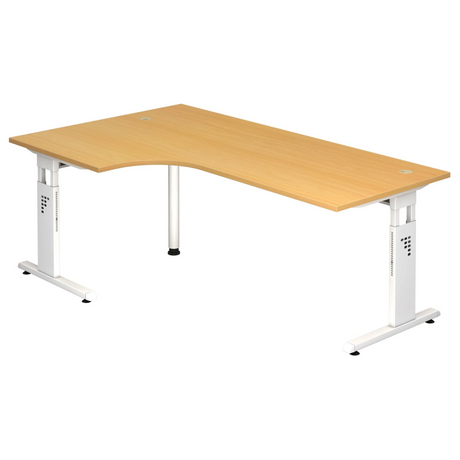 Bureau en L MEGA 82 W en hêtre et blanc avec piètement réglable en hauteur de hjh OFFICE PRO
