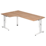 Bureau en L MEGA 82 W aspect noyer avec piètement blanc de hjh OFFICE PRO