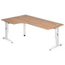 Bureau en L MEGA 82 W aspect noyer avec piètement blanc de hjh OFFICE PRO