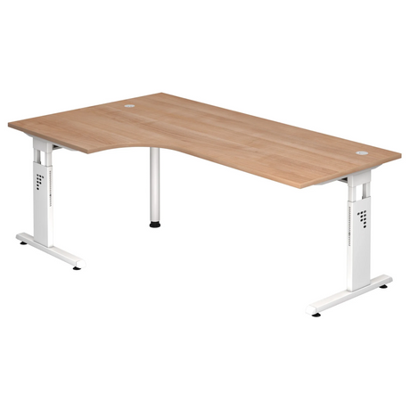 Bureau en L MEGA 82 W aspect noyer avec piètement blanc de hjh OFFICE PRO