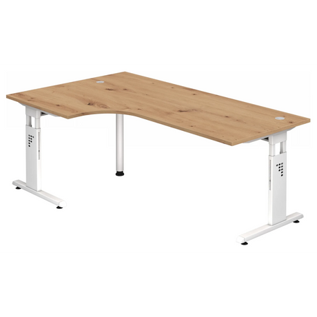 Bureau en L MEGA 82 W en chêne rustique avec piètement blanc de hjh OFFICE PRO