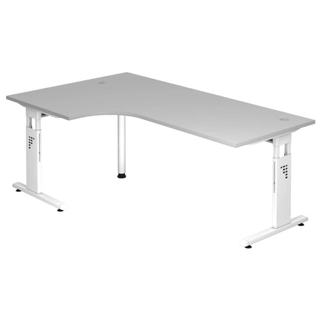 Bureau en L MEGA 82 W avec plateau gris et pieds blancs de hjh OFFICE PRO