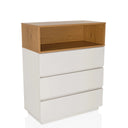 Commode MELMO K en blanc et chêne avec trois tiroirs et un compartiment ouvert de hjh LIVING