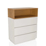 Commode MELMO K en blanc et chêne avec trois tiroirs et un compartiment ouvert de hjh LIVING