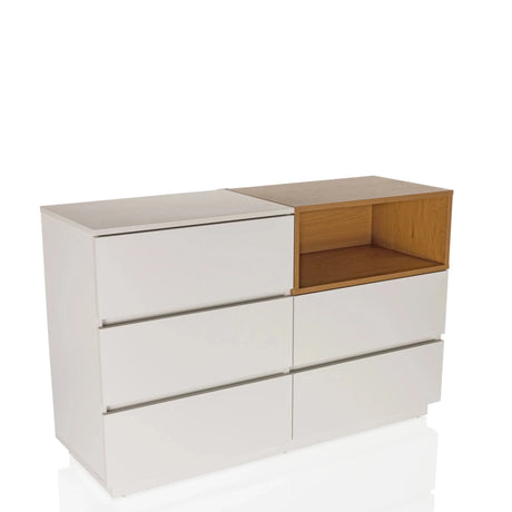 Buffet blanc MELMO S avec niche ouverte couleur chêne et tiroirs de hjh LIVING