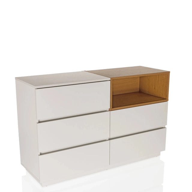 Buffet blanc MELMO S avec niche ouverte couleur chêne et tiroirs de hjh LIVING
