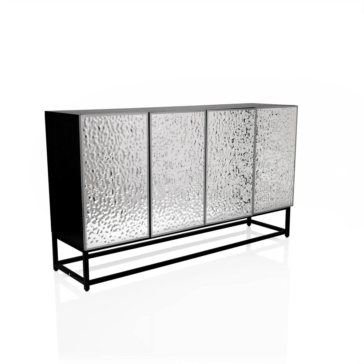 Commode METALLIO en noir et argent avec des façades structurées sur un piètement noir de hjh LIVING
