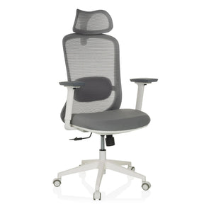 Siège de bureau de qualité professionnelle MIKEO G en gris avec dossier en maille et piètement blanc de hjh OFFICE