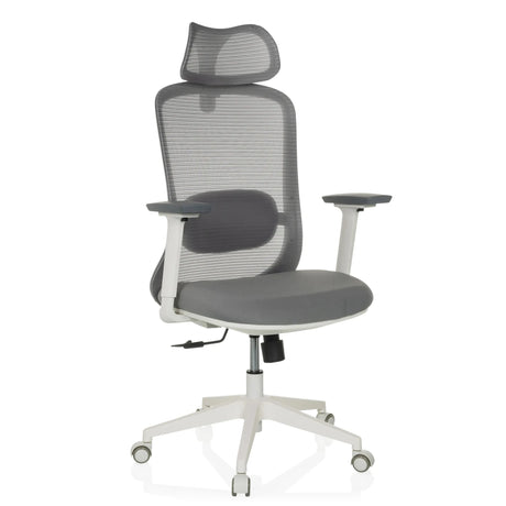 Siège de bureau de qualité professionnelle MIKEO G en gris avec dossier en maille et piètement blanc de hjh OFFICE