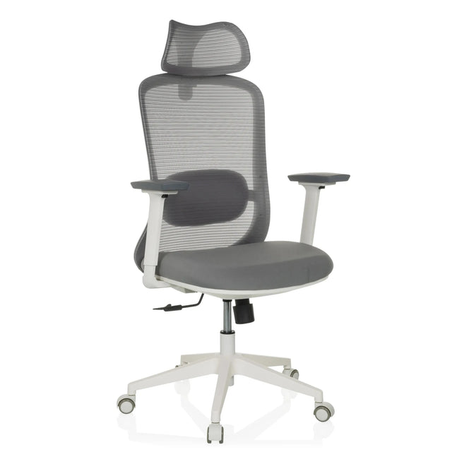 Siège de bureau de qualité professionnelle MIKEO G en gris avec dossier en maille et piètement blanc de hjh OFFICE