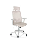 Siège de bureau à domicile MIKEO W en tissu beige avec appuie-tête et accoudoirs blancs de hjh OFFICE