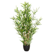 Plante artificielle MINI BAMBUS avec des feuilles de bambou vertes dans un pot noir de hjh OFFICE