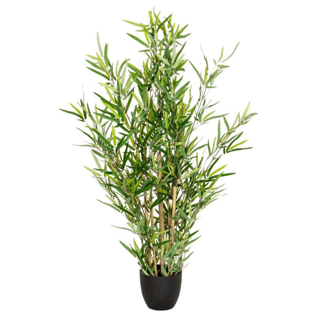 Plante artificielle MINI BAMBUS avec des feuilles de bambou vertes dans un pot noir de hjh OFFICE