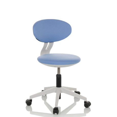 Chaise pivotante pour des enfants MINIMOVO bleue avec piètement blanc et roulettes de hjh OFFICE