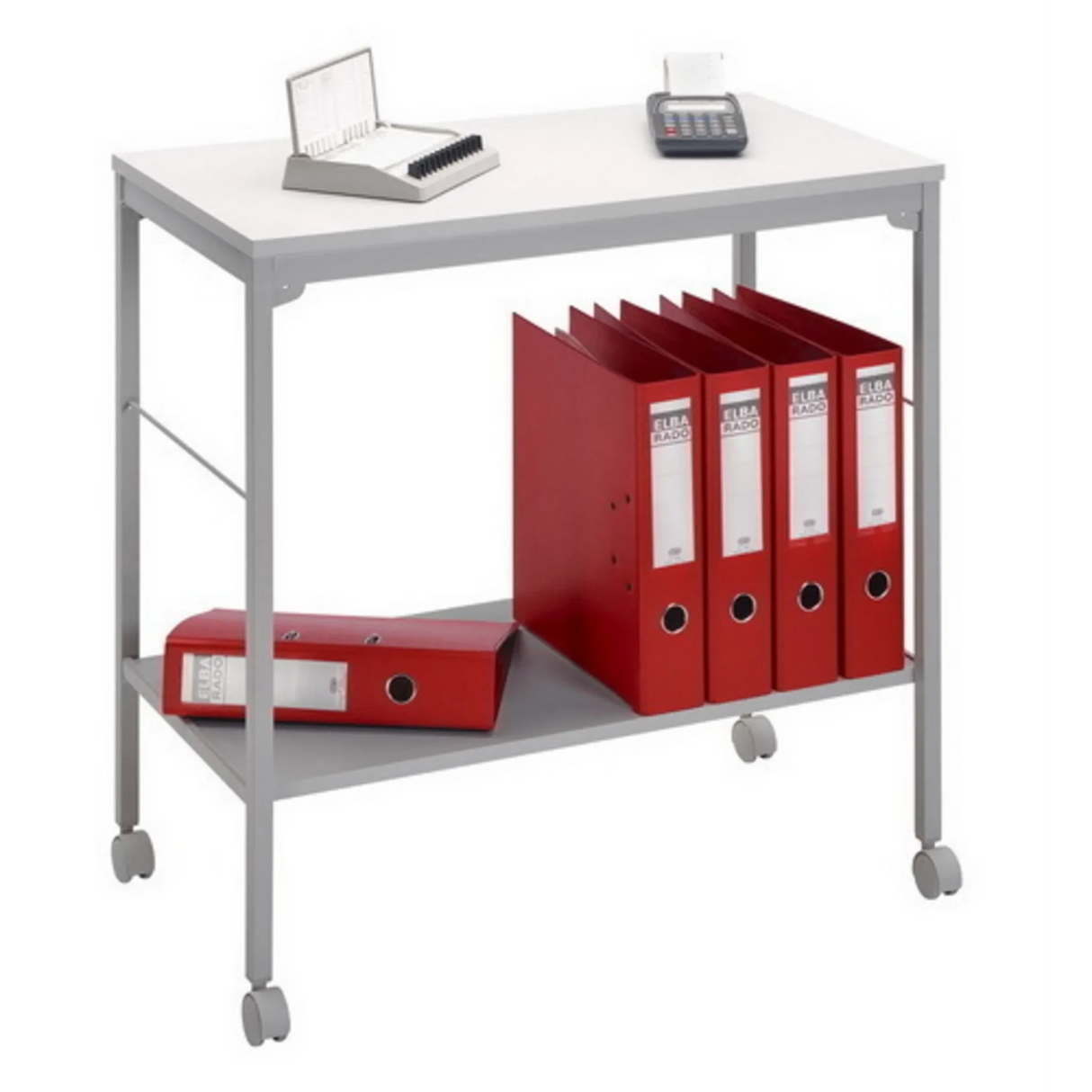 Table polyvalente grise MOBIL 1679 avec une tablette de rangement et quatre roulettes de hjh OFFICE PRO