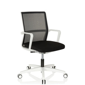 Siège de bureau de qualité professionnelle MOVE-TEC NET 3D W en blanc et noir avec dossier en maille et piètement à roulettes de hjh OFFICE