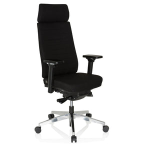 Siège de bureau de qualité professionnelle MOVE-TEC PRO 3D avec revêtement en tissu noir, appui-tête et pied en étoile argenté de hjh OFFICE