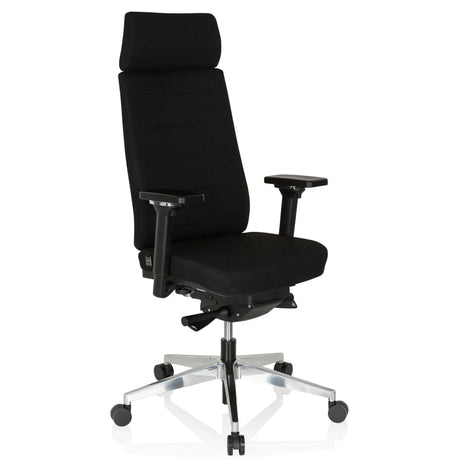 Siège de bureau de qualité professionnelle MOVE-TEC PRO 3D avec revêtement en tissu noir, appui-tête et pied en étoile argenté de hjh OFFICE