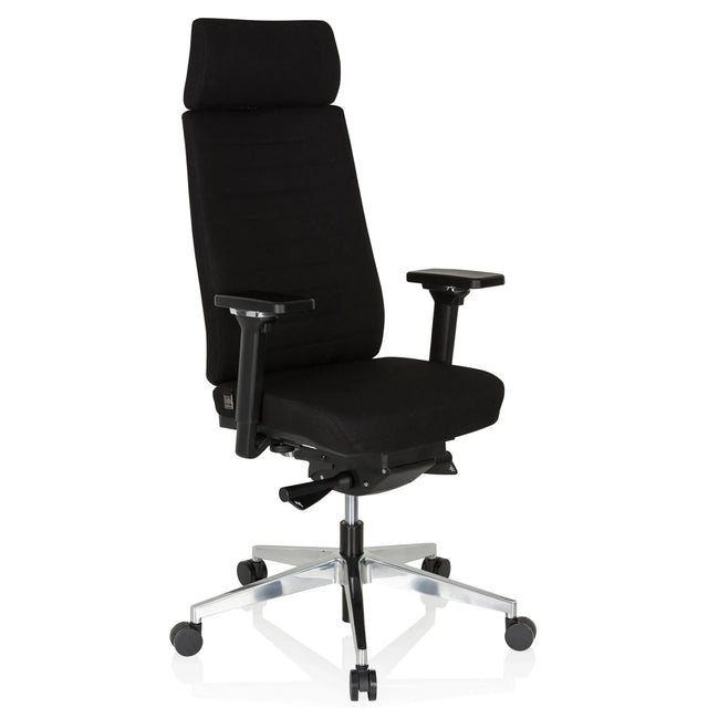 Siège de bureau de qualité professionnelle MOVE-TEC PRO 3D avec revêtement en tissu noir, appui-tête et pied en étoile argenté de hjh OFFICE