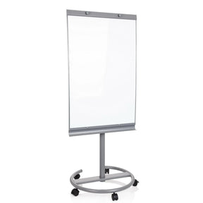 Tableau blanc MULTIBOARD en argent avec surface d'écriture blanche sur un support à roulettes de hjh OFFICE