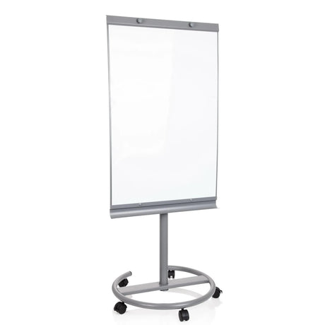 Tableau blanc MULTIBOARD en argent avec surface d'écriture blanche sur un support à roulettes de hjh OFFICE