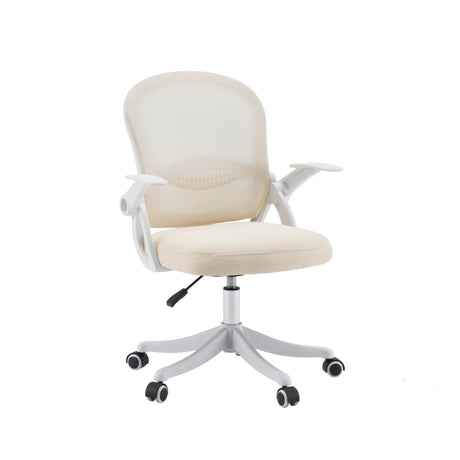 Siège de bureau à domicile Naluro en beige avec revêtement en maille claire et accoudoirs blancs de hjh OFFICE