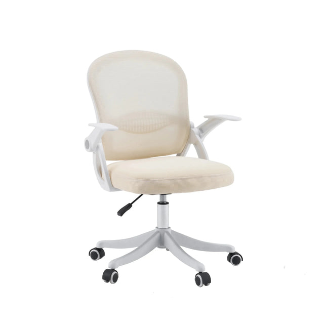 Siège de bureau à domicile Naluro en beige avec revêtement en maille claire et accoudoirs blancs de hjh OFFICE