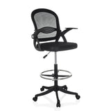 Chaise de comptoir Naluro Work noire avec dossier en maille, repose-pieds et roulettes de hjh OFFICE