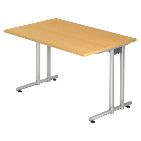 Bureau NANO 12 S aspect hêtre avec structure métallique argentée de hjh OFFICE PRO