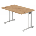 Bureau NANO 12 S avec plateau en chêne noueux marron clair et structure argentée de hjh OFFICE PRO