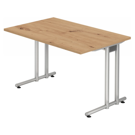 Bureau NANO 12 S avec plateau en chêne noueux marron clair et structure argentée de hjh OFFICE PRO