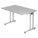 Bureau gris NANO 12 S avec piètement en métal argenté et plateau rectangulaire de hjh OFFICE PRO