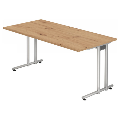 Bureau NANO 16 S avec plateau en chêne noueux et structure argentée de hjh OFFICE PRO