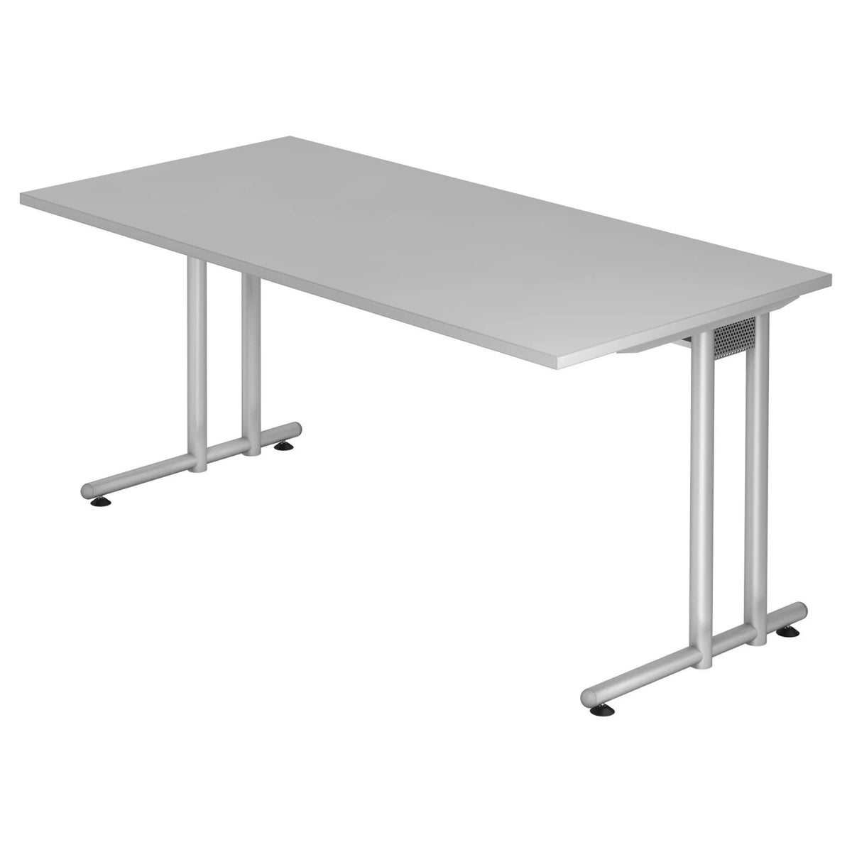Bureau NANO 16 S avec plateau gris et structure métallique argentée de hjh OFFICE PRO