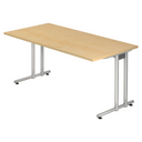 Bureau NANO 16 S avec décor en bois d'érable clair et structure métallique argentée de hjh OFFICE PRO